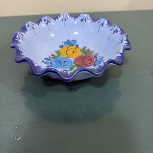Vestal Alcobaca Hand-Painted Floral Ceramic Small Bowl from Portugal.